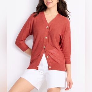 MARKET & SPRUCE Linen Blend V-Neck Cardigan - Size L